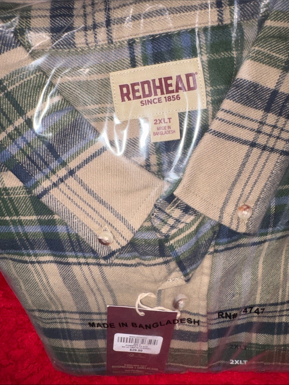 RedHead Men's Green Plaid Button-Down Shirt 2xlt NWT